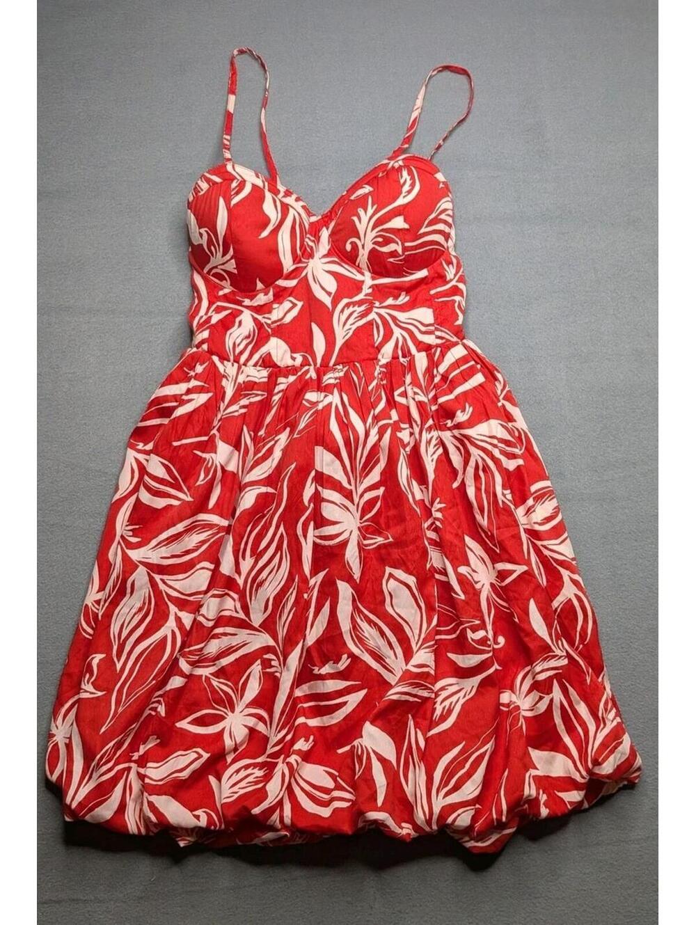 Band Of The Free Dress Womens L Red Floral Sweetheart Bubble Hem Sundress